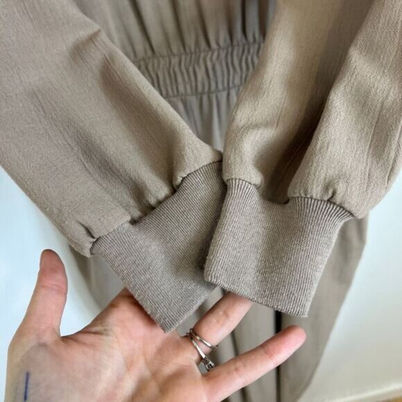 Handmade Womens Large Taupe Grey Long Sleeve Embellished Jewel Neckline Jumpsuit - Picture 10 of 11